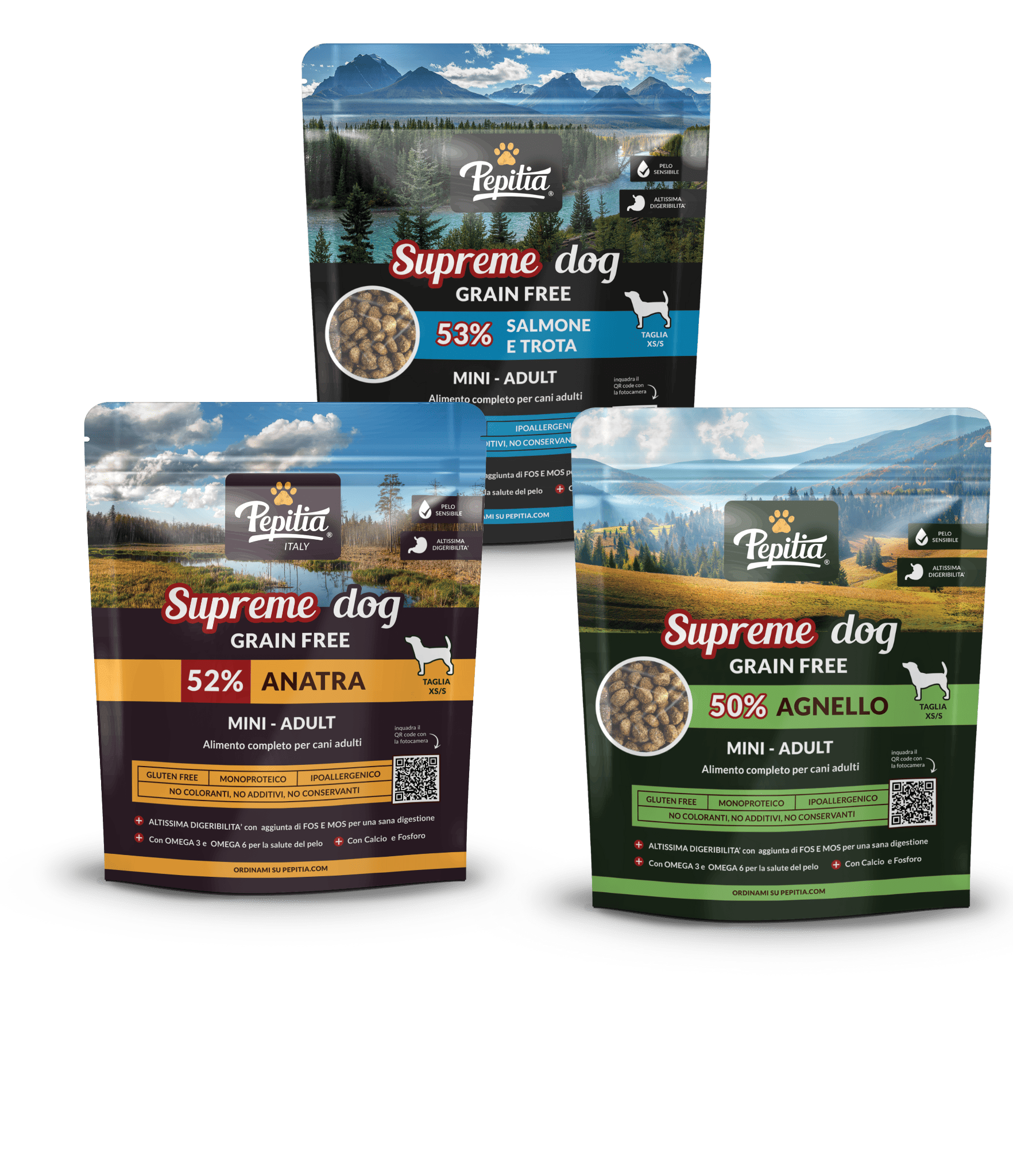 SUPREME DOG Grain Free - Tris da 300gr di ricette di assaggio per cani taglia piccola